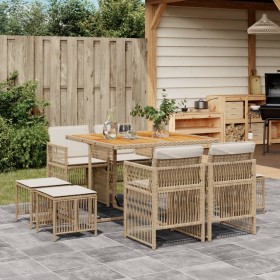 Set comedor de jardín 9 pzas con cojines ratán sintético beige de , Conjuntos de jardín - Ref: Foro24-3210964, Precio: 394,08...