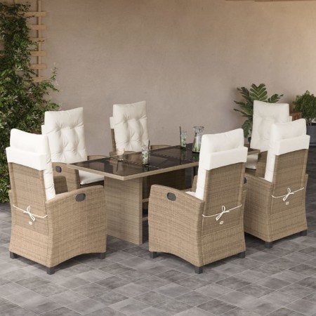 Set comedor de jardín 7 pzas con cojines ratán sintético beige de , Conjuntos de jardín - Ref: Foro24-3212692, Precio: 854,36...