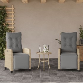 Sillón reclinable jardín reposapiés 2 uds ratán PE beige mezcla de , Sillas de jardín - Ref: Foro24-365245, Precio: 284,02 €,...