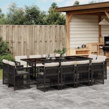 Set comedor de jardín con cojines 13 pzas ratán sintético negro de , Conjuntos de jardín - Ref: Foro24-3211038, Precio: 858,9...