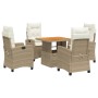 Set comedor de jardín 5 pzas con cojines ratán sintético beige de , Conjuntos de jardín - Ref: Foro24-3277410, Precio: 645,47...