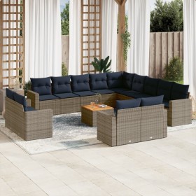 Set de sofás de jardín y cojines 14 pzas ratán sintético gris de , Conjuntos de jardín - Ref: Foro24-3256733, Precio: 1,00 €,...