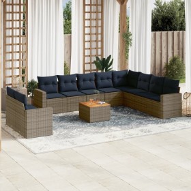 Set de sofás de jardín 11 pzas y cojines ratán sintético gris de , Conjuntos de jardín - Ref: Foro24-3256530, Precio: 806,36 ...
