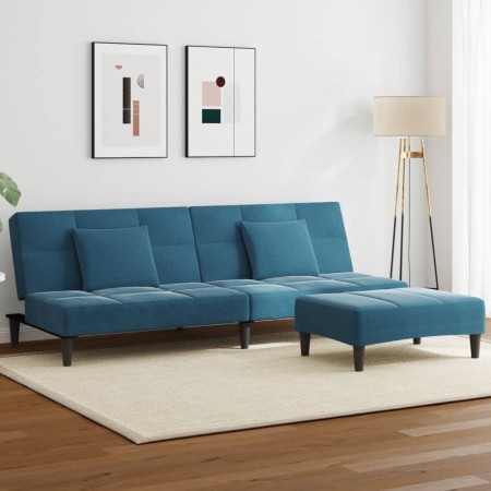 Sofá cama de 2 plazas con taburete terciopelo azul de , Sofás - Ref: Foro24-3258109, Precio: 298,53 €, Descuento: %