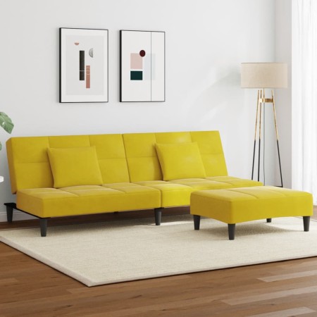 Sofá cama de 2 plazas con taburete terciopelo amarillo | Foro24.es | Tu tienda online para hogar, jardín y más Foro24.es