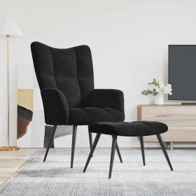 Sillón relajante con taburete de terciopelo negro en Sillones | Comprar online en Foru.es