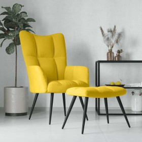 Sillón relajante con taburete de terciopelo amarillo mostaza en Sillones | Comprar online en Foru.es