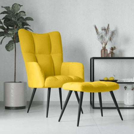 Sillón relajante con taburete de terciopelo amarillo mostaza en Sillones | Comprar online en Foru.es