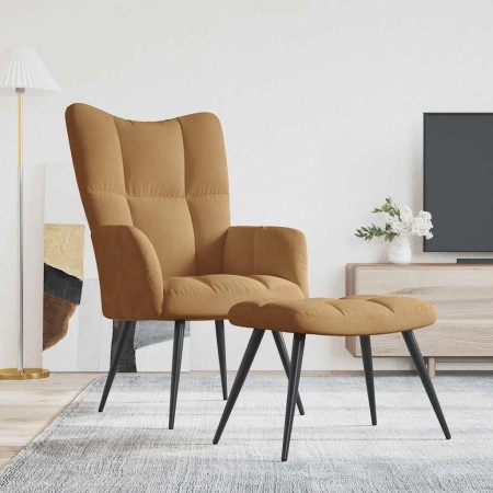 Sillón de relax con taburete terciopelo marrón en Sillones | Comprar online en Foru.es