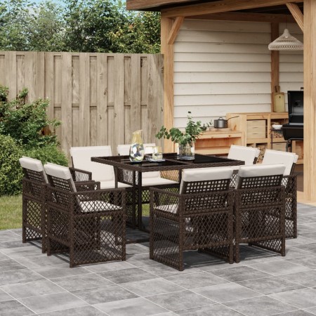Set comedor para jardín 9 pzas y cojines ratán sintético marrón | Foro24.es | Tu tienda online para hogar, jardín y más Foro24.es