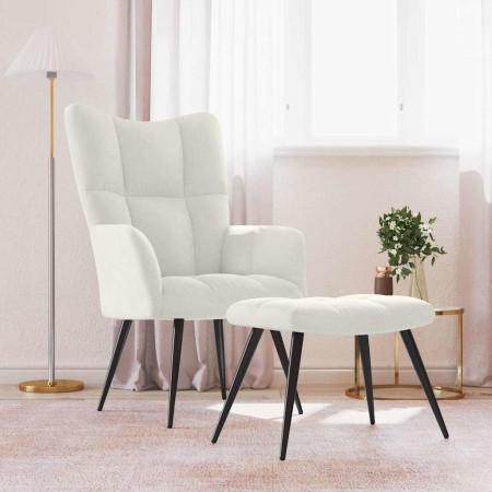 Sillón de relax con taburete terciopelo blanco crema en Sillones | Comprar online en Foru.es