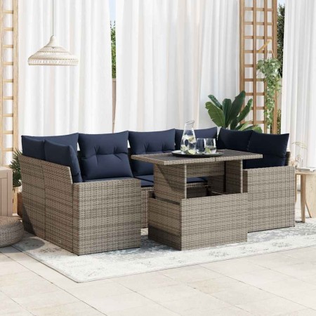 Set sofás jardín y cojines 7 pzas ratán sintético acacia gris de , Conjuntos de jardín - Ref: Foro24-3326272, Precio: 581,96 ...