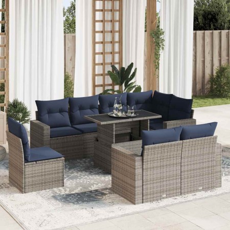 Set sofás jardín y cojines 9 pzas ratán sintético acacia gris de , Conjuntos de jardín - Ref: Foro24-3326342, Precio: 730,43 ...