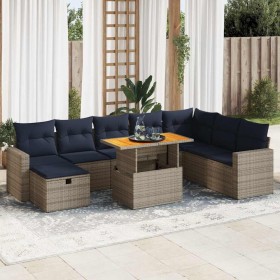 Set sofás jardín y cojines 9 pzas ratán sintético acacia gris de , Conjuntos de jardín - Ref: Foro24-3328020, Precio: 674,61 ...