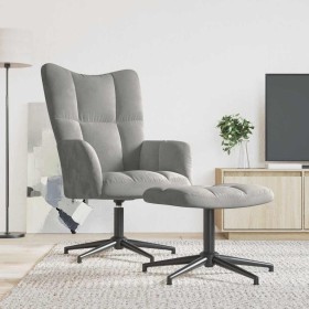 Sillón de relax con taburete de terciopelo gris claro en Sillones | Comprar online en Foru.es