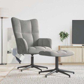 Sillón de relax con taburete de terciopelo gris claro en Sillones | Comprar online en Foru.es