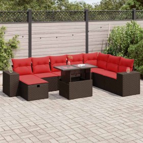 Comprar Set sofás jardín y cojines 9 pzas ratán