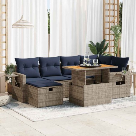 Set sofás jardín y cojines 7 pzas ratán sintético acacia negro de , Conjuntos de jardín - Ref: Foro24-3328034, Precio: 545,61...