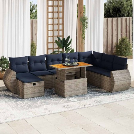 Set sofás jardín y cojines 9 pzas ratán sintético acacia negro | Foro24.es | Tu tienda online para hogar, jardín y más Foro24.es