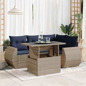 Comprar Set sofás jardín y cojines 5 pzas ratán
