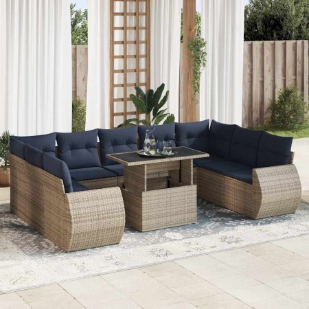 Set sofás jardín y cojines 10 pzas ratán sintético acacia gris | Foro24.es | Tu tienda online para hogar, jardín y más Foro24.es