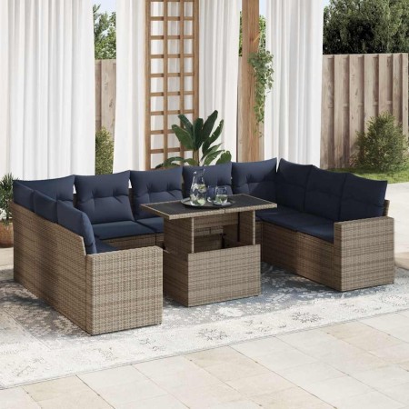 Set sofás jardín y cojines 10 pzas ratán sintético acacia gris de , Conjuntos de jardín - Ref: Foro24-3326382, Precio: 791,03...