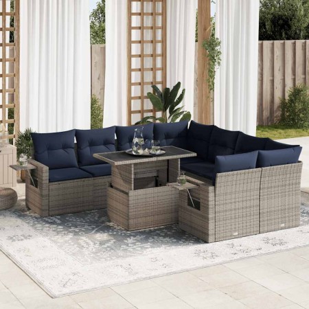 Set sofás jardín y cojines 9 pzas ratán sintético acacia negro de , Conjuntos de jardín - Ref: Foro24-3326452, Precio: 727,23...