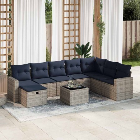 Set de sofás de jardín con cojines 9 pzas ratán sintético gris de , Conjuntos de jardín - Ref: Foro24-3325447, Precio: 640,63...