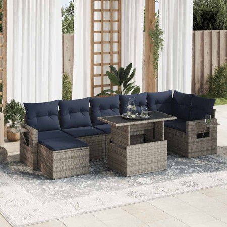 Set sofás jardín y cojines 8 pzas ratán sintético acacia gris de , Conjuntos de jardín - Ref: Foro24-3326522, Precio: 625,92 ...