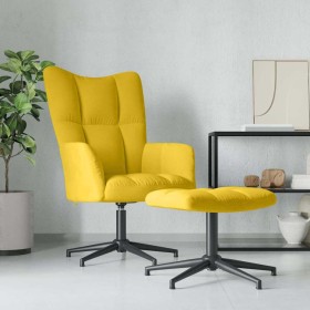 Sillón de relax con taburete terciopelo amarillo mostaza en Sillones | Comprar online en Foru.es