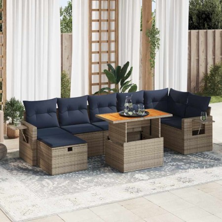 Juego Sofá Jardín 8 Piezas con Cojines Marrón Poli Ratán Acacia de , Conjuntos de jardín - Ref: Foro24-3328041, Precio: 609,3...