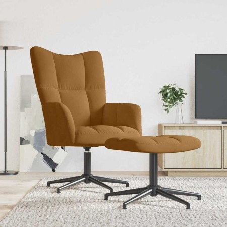 Sillón de relax con taburete terciopelo marrón en Sillones | Comprar online en Foru.es