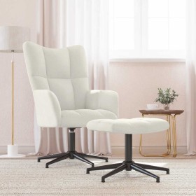 Sillón de relax con taburete terciopelo blanco crema en Sillones | Comprar online en Foru.es
