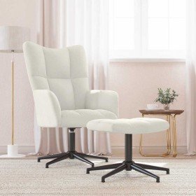 Sillón de relax con taburete terciopelo blanco crema en Sillones | Comprar online en Foru.es