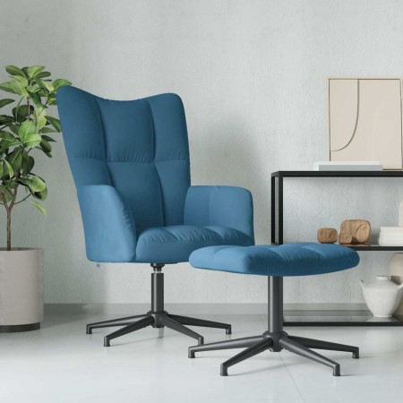 Sillón de relax con taburete terciopelo azul en Sillones | Comprar online en Foru.es