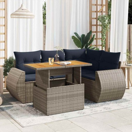 Juego de sofás jardín con cojines 5 pzas ratán sintético gris | Foro24.es | Tu tienda online para hogar, jardín y más Foro24.es