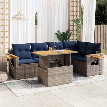 Set sofás jardín y cojines 6 pzas ratán sintético acacia gris de , Conjuntos de jardín - Ref: Foro24-3327603, Precio: 498,83 ...