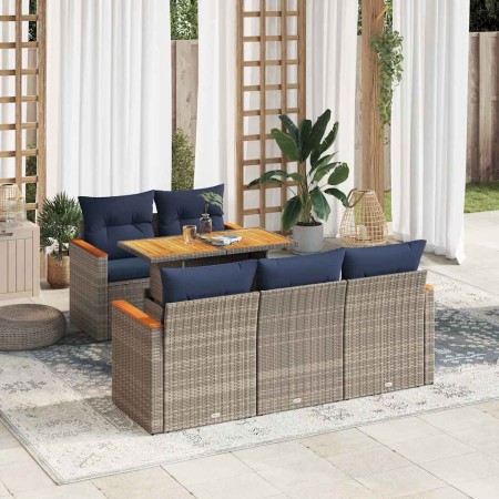 Set de muebles de jardín 6 pzas y cojines ratán sintético gris | Foro24.es | Tu tienda online para hogar, jardín y más Foro24.es