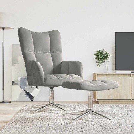 Sillón de relax con taburete terciopelo gris claro en Sillones | Comprar online en Foru.es