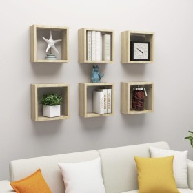 Estantes cubo de pared 6 unidades roble Sonoma 30x15x30 cm de , Estantes y estanterías - Ref: Foro24-807009, Precio: 43,98 €,...