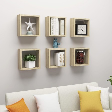 Estantes cubo de pared 6 unidades roble Sonoma 30x15x30 cm de , Estantes y estanterías - Ref: Foro24-807009, Precio: 43,98 €,...