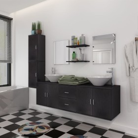 Conjunto de muebles de baño con lavabo y grifo 11 piezas negro de , Muebles de baño - Ref: Foro24-273687, Precio: 459,69 €, D...
