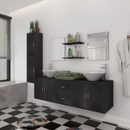 Conjunto de muebles de baño con lavabo y grifo 11 piezas negro de , Muebles de baño - Ref: Foro24-273687, Precio: 459,69 €, D...