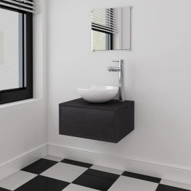 Conjunto de muebles de baño con lavabo y grifo 4 piezas negro de , Muebles de baño - Ref: Foro24-273685, Precio: 133,49 €, De...