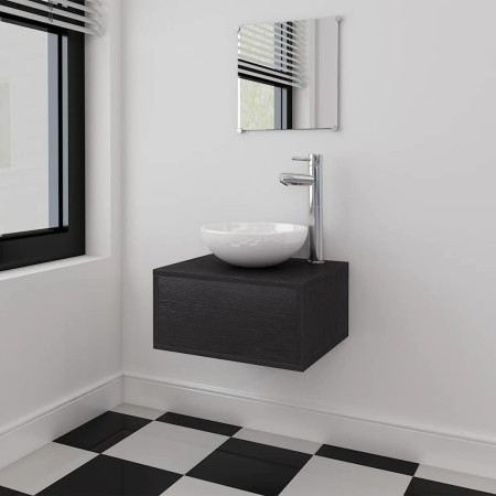 Conjunto de muebles de baño con lavabo y grifo 4 piezas negro de , Muebles de baño - Ref: Foro24-273685, Precio: 133,49 €, De...