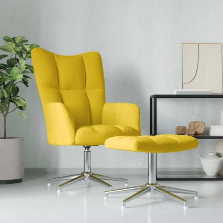 Sillón de relax con taburete terciopelo amarillo mostaza en Sillones | Comprar online en Foru.es