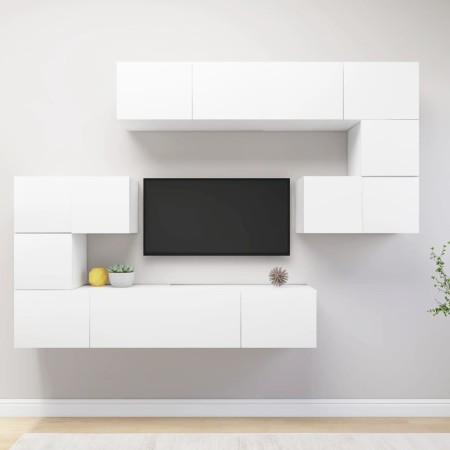 Set de mueble para TV de 8 piezas madera de ingeniería blanco de , Muebles TV - Ref: Foro24-3078723, Precio: 288,96 €, Descue...