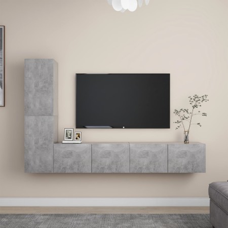 Set muebles de salón TV 4 pzas madera ingeniería gris hormigón de , Muebles TV - Ref: Foro24-3079094, Precio: 134,85 €, Descu...
