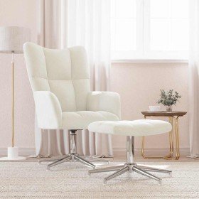 Sillón de relax con taburete terciopelo blanco crema en Sillones | Comprar online en Foru.es
