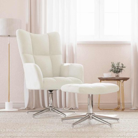 Sillón de relax con taburete terciopelo blanco crema en Sillones | Comprar online en Foru.es